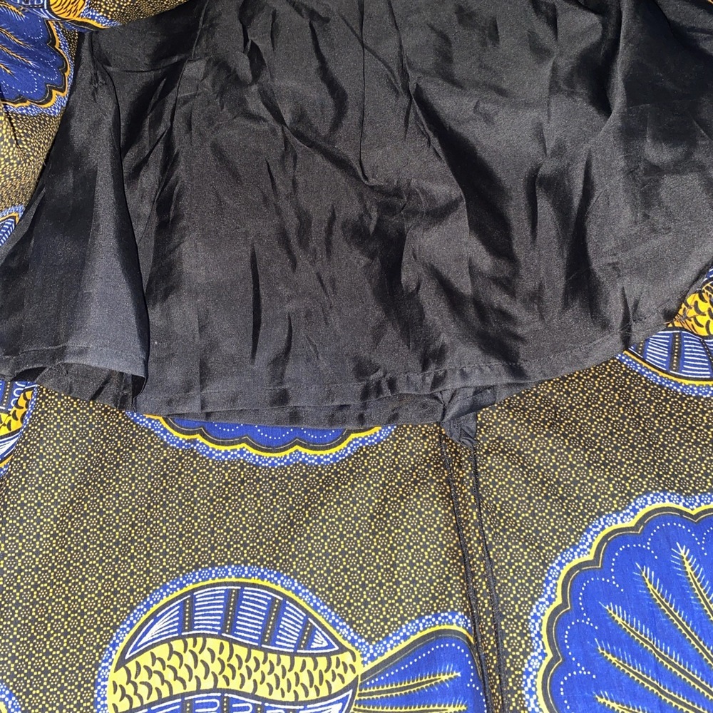 Ray Darten Gown Women's L Navy Blue & Yellow Seashell Ayoade African‎ High Low - Picture 8 of 16